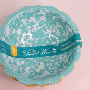 Pioneer Woman Melamine Dip Bowl 2Pc Set Yellow & Green Country Splatter 5.23"dia